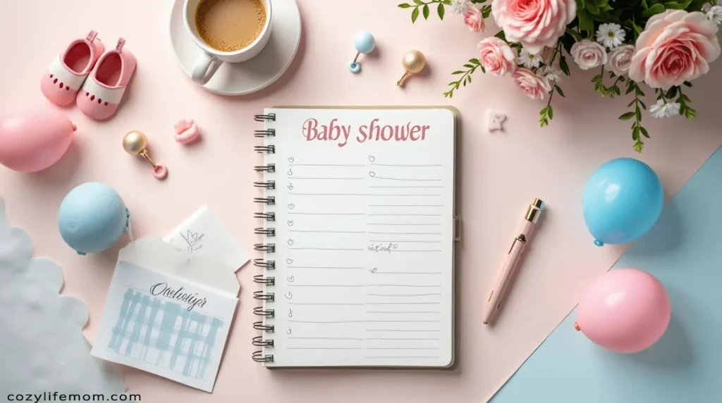 Baby shower planning checklist with decorations