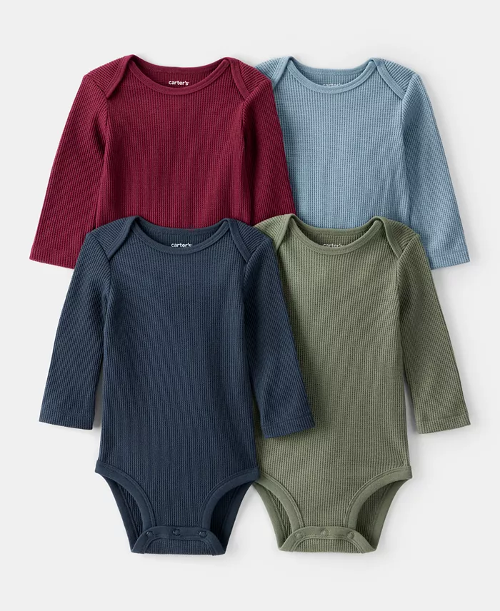 Carter's Baby Girl 4-Pack Long-Sleeve Ribbed Bodysuits – Image from macys.com