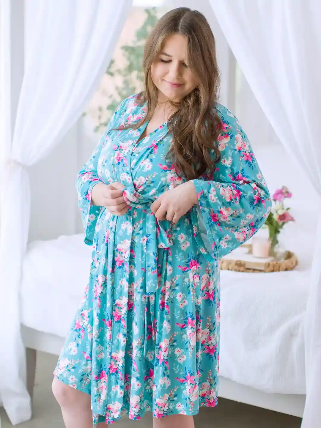 RuffleButts Women's Butterfly Garden Toile Maternity Robe – Image from ournewbabyinc.com