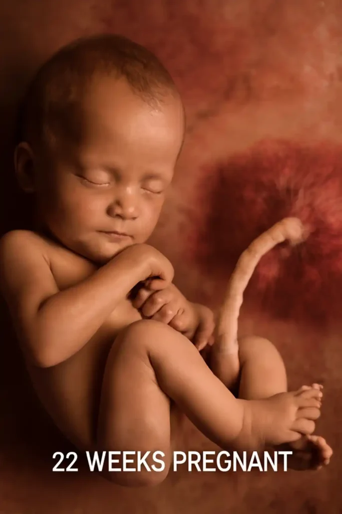 A 22-week-old fetus in the womb, showing further development with clearer facial features and body proportions.v