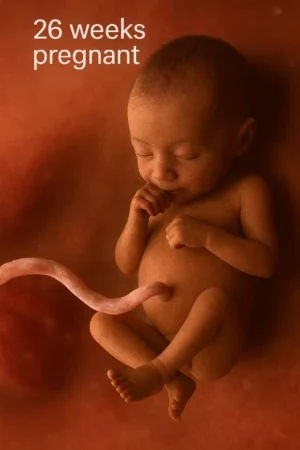 A 26-week-old fetus in the womb, with more detailed facial features and body development at this stage of pregnancy.