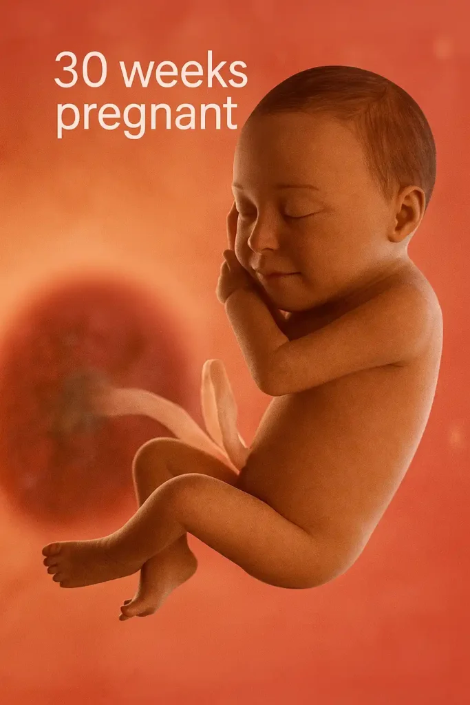 A 30-week-old fetus in the womb, showing significant growth with clearer features and more defined body structure.